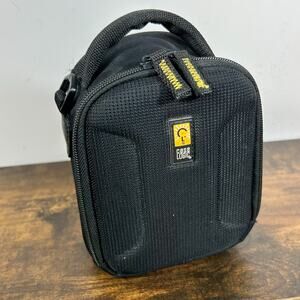 Case Logic Small Camera Bag 6” x 5” x 3” Black Yellow Belt carry Tilt Open